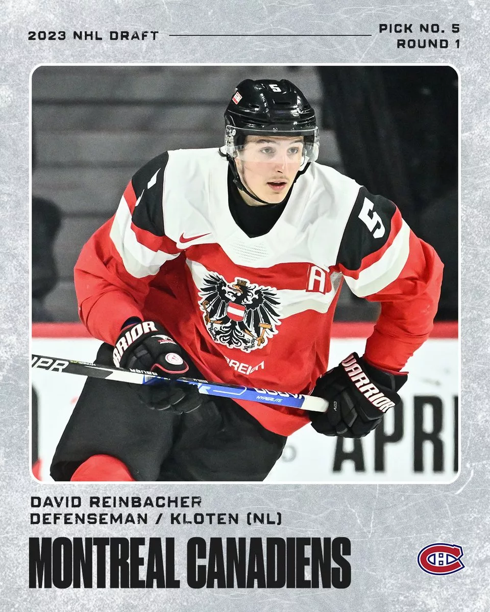 DRAFT 2023 – David Reinbacher (Kloten) sélectionné par Montréal
