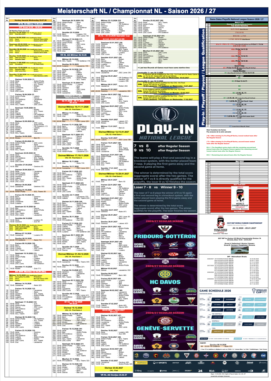 NATIONAL LEAGUE – Sortez vos agendas, voici le calendrier complet!