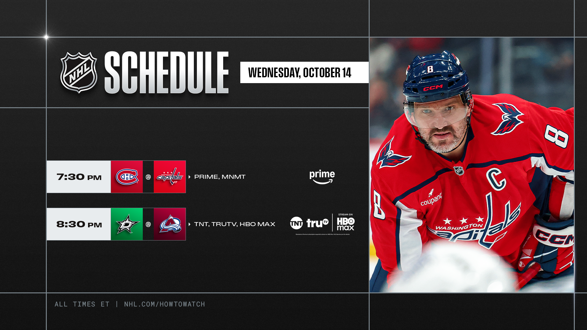 NHL PREVIEW – Ovechkin retrouve Montréal, Colorado veut doubler la mise